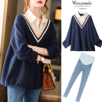 Pregnant womens blouses spring clothing online red fashion suit 2022 spring autumn new lining fake two small tavewear shirts