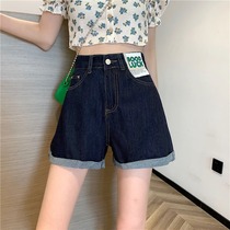  Small hot girl denim a-line shorts childrens summer thin 2021 new high waist loose wide leg hot pants