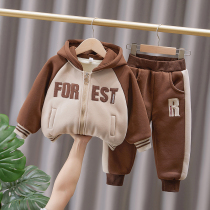 Boys winter suit 2022 new baby autumn and winter plus velvet thick foreign sweater childrens winter fashionable sports