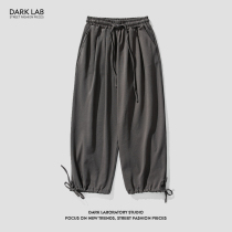 Japanese retro solid color draping straight drawstring drawstring pants mens and womens Tide brand loose and versatile wide-legged casual trousers