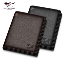 Seven Wolves Special Cabinet New Thickened Large Capacity Head Layer Leather Money Clip Mens Wallet Bull Leather Green Middle-aged Leather Bag