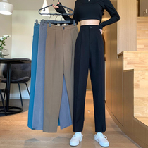 Black suit pants womens straight tube loose high waist thin drape feel early spring clothes autumn ankle-length pants 2021 New Pants