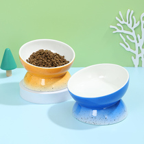 Cat Bowl ceramic inclined mouthed cat food basin double bowl anti-overturning protection Cervical Food Bowl Pet Rice Basin Drinking dog Bowl Supplies