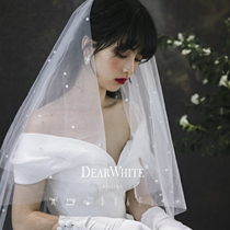 Dear White Yunzhen simple Mori short wedding wedding dress heavy industry Pearl bride headgear veil