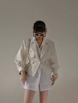 MXU fashionable urban vintage retro sunscreen shirt suit collar waist design sense jacket short coat women thin