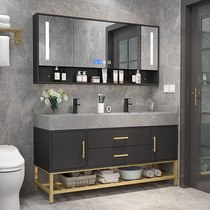  Light luxury rock board double basin bathroom cabinet combination Modern simple bathroom hand washing washbasin washbasin mirror cabinet set