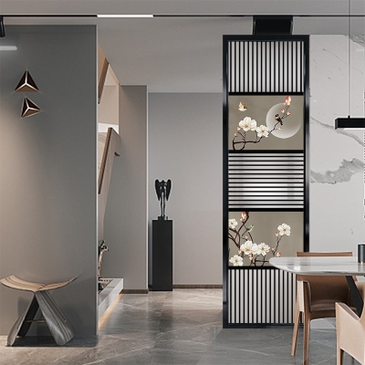 Plaid glass partition toilet dry area partition screen push-pull screen partition telescopic partition screen half wall screen