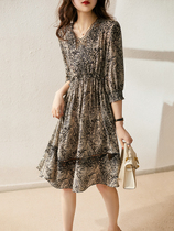 Crepe silk dress summer thin section 2021 new French high-end temperament lace mulberry silk printed skirt women