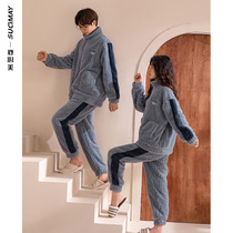Coral velvet couple pajamas autumn and winter thickened large size male and female flannel 2021 New Home clothing set