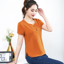Mom summer short sleeve base shirt 40-50 year old coat New loose middle-aged and elderly women Spring long sleeve T-shirt Cotton