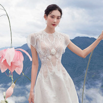Vietnamese small crowd AMY2022 new white bat sleeve lotus leaf splicing embroidery for waist-style dress with dress