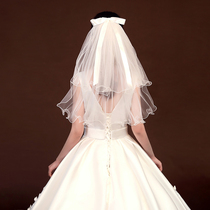 Veil headdress Super Xian Sen department veil net red photo props The brides main wedding dress light collar card registration bow