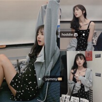 Korean chic girl girl hipster waist polka dot dress short hoodie jacket suit