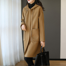 Humped Cap straight tube double - sided cashmere coat girl high - end age reduction medium 100 pure wool wool wool coat