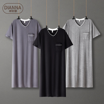 Sleeping robe mens spring summer short sleeves V Pilot Modale thin style Fashion Loose Sleeping Dress 2022 New Home Clothing