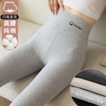 High-waisted leggings womens spring autumn and winter thickened cotton large size plus velvet cotton pants tight gray outer wear warm pants small feet