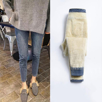 High-waisted jeans women 2021 new autumn and winter Korean slim slim stretch tight feet plus velvet straight pants