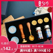 Cats Sky City Fire paint seal 4 patterns DIY replaceable cherry blossom love fire paint wax set Gift box Retro hand account postmark Invitation seal Gift gift Fire paint pen Birthday gift