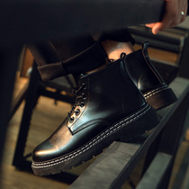 Spring Martin Boot Mens High Gang Inn Wind Leisure Overalls boot male student Han version 100 hitch black middle gang of short boots male