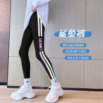 Girl Shark Pants Underpants Underpants Spring Clothing Foreign Pistachio Kids Spring Autumn Sports Tight Yoga Pants Children Outside Wearing Pants