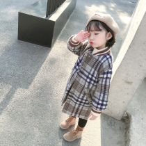 Thickened childrens dress plaid woolen sweatshirt girl child jacket children mid-size children 2021 winter dress new