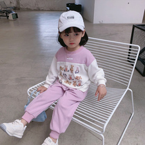 Small childrens clothing foreign style suit childrens leisure two-piece baby sweatpants girls 2021 early Autumn New