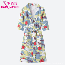 Bathrobe womens long spring and autumn thin nightgown Cotton hotel half sleeve morning robe pajamas absorbent yukata summer nightgown womens long spring and Autumn thin nightgown