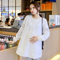 Pregnancy Woman Dress Spring Clothing Fashion Sweet Beauty Splicing Lace Long Sleeve Blouse Spring Little Fresher Simple pregnant woman T-shirt