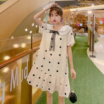 Maternity summer dress 2021 new fashion polka dot jacquard Chiffon dress short sleeve doll collar maternity skirt summer