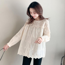 Pregnant womens autumn clothing Korean version of stitching lace long sleeve top 2021 new fashion foreign style T-shirt spring and autumn clothes autumn
