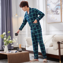 Mens pajamas spring and autumn pure cotton long-sleeved 2021 new spring and summer thin cotton plaid home wear suit
