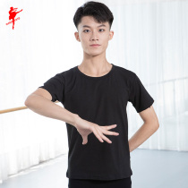 Red dance shoes mens round neck dance short sleeve shirt fitness clothes practice jacket dance clothes fitness long sleeve