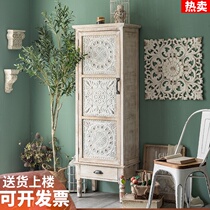 American pastoral porch cabinet living room decoration locker by wall side cabinet bedroom high cabinet retro cabinet solid wood cabinet