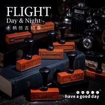 Whole piece)Wooden handle seal Good day day and night flying hand account material decorative salt vintage