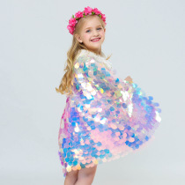 Foreign trade Girl Halloween mermaid sequins rainbow cloak rainbow princess cloak shawl sunscreen performance suit