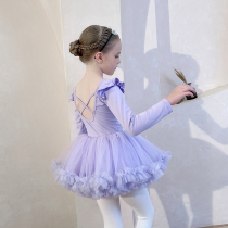 Childrens dance suit Long sleeves girl practice Flight Cuff Test Class China Dance Toddler Ballet Dresses Purple Two Sets
