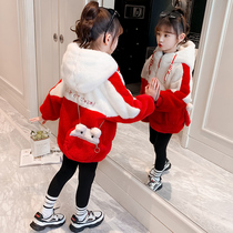 Girls coat winter fashionable foreign style 2021 New Winter Childrens sweater girls autumn and winter lamb velvet thickened