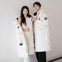 Extreme cold strategy with couples down jacket men and women in the long knee Korean couple thick front coat tide