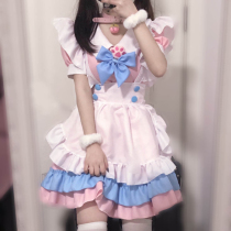 Maid pink blue fun cute plus size pajamas Lolita sexy uniform cos clothes Cat apron suit
