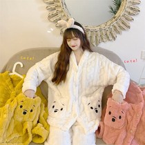 Coral velvet cute pajamas girl princess style sweet plus velvet thickened autumn and winter suit ins Wind bear home clothes