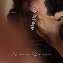 Xiong Mei sauce Super fairy tassel wild peach heart long earrings personality simple temperament earring hole mosquito coil ear clip