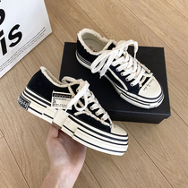 Global leisure thick-soled muffin Wu Jianhao canvas shoes 2021 spring and autumn new Korean version beggar shoes breathable cloth shoes summer