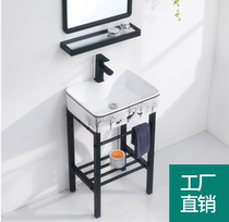 Floor-standing wash basin small apartment balcony toilet black stainless steel paint bracket ceramic square washbasin