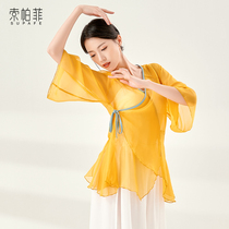 New classical Chinese dance yarn clothes womens summer ancient style tops elegant practice clothes dance body rhyme clothing summer clothing summer