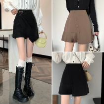 Irregular pleated skirt autumn and winter women Curry skirt 2021 new fashion hip skirt high waist A- line dress