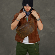 24 Street retro to make old mens crazy Marpi big chest bag Bull Leather Skew Satchel Large Capacity Single Shoulder Rear Backpack