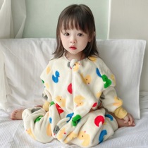 Childrens sleeping bag autumn and winter flannel plus velvet padded male and female baby split leg anti kicking by coral velvet conjoined pajamas