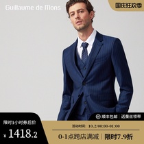 (Aojia) suit suit mens wool blue striped three-piece groom wedding dress mens custom suit