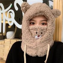 Warm hat cute bear ears female autumn and winter windproof warm ear collar one plush scarf cold