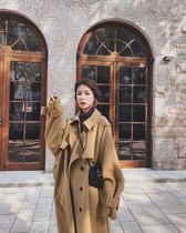 Ofenis double-breasted woolen coat womens autumn and winter 2021 Korean version of camel wool long coat women